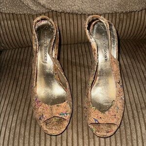 Audrey Brooke cork splatter heels